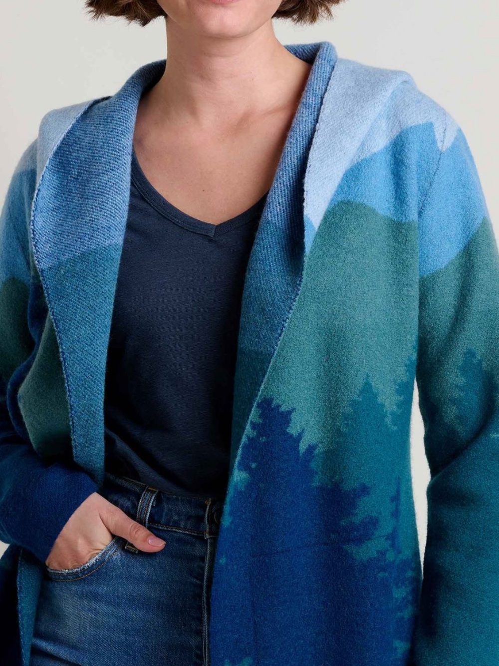 Toad&Co Merino Heartfelt Hoodie ATLANTIC TREELINE SCENIC / XS New with tags NWT - Picture 5 of 12